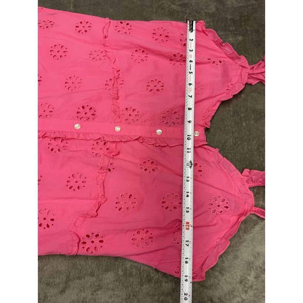 NWT Old Navy Pink Eyelet Button-Front Midi Dress XL Ruffle Strap Cotton - Picture 9 of 13